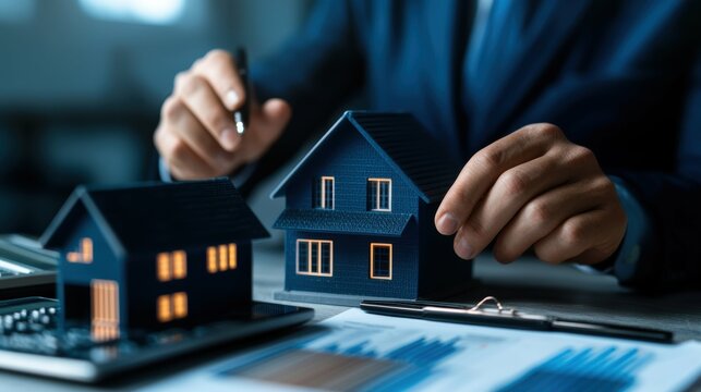 Financial consultant explains property investment strategies in office setting professional environment close-up view