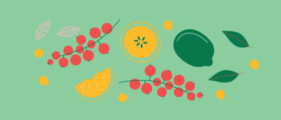 Summer fruits, berries and vegetables