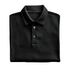 Folded, black polo shirt isolated on PNG transparent background, cut out