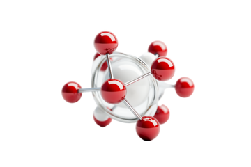 Red Spheres Connected by Silver Bars Around White Sphere, Isolated.