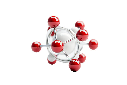 Red Spheres Connected by Silver Bars Around White Sphere, Isolated.