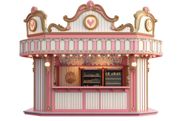 Ornate pink market stall isolated on PNG transparent background, cut out