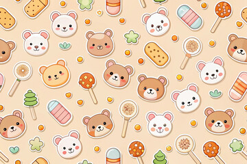 Light peach with bandaid animal stickers and lollipop icons
