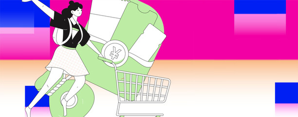 Holiday shopping people doing e-commerce online shopping flat vector concept operation hand drawn illustration
