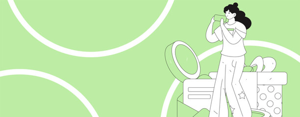 Holiday shopping people doing e-commerce online shopping flat vector concept operation hand drawn illustration
