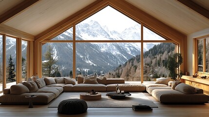 Scenic mountain view from living room high resolution photo