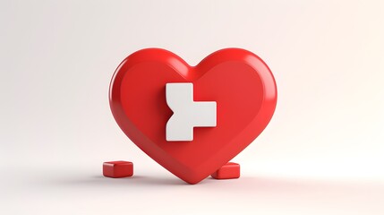 Obraz premium 3D Red Heart with Plus Sign: Life Insurance Concept Image for Marketing Materials