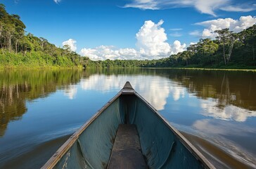 A peaceful canoe ride along a calm Amazon tributary,