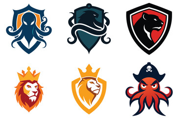 set of wild animals heads logos 