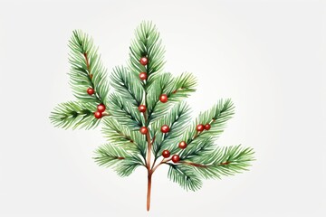 Obraz premium a painting of a pine branch with berries and a branch of pine