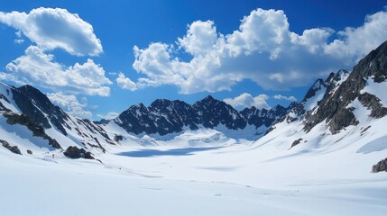 Fototapeta premium Majestic Snow-Covered Peaks and Azure Sky: A Winter Landscape's Grandeur