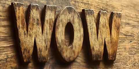 Wooden WOW Letters on Rustic Background