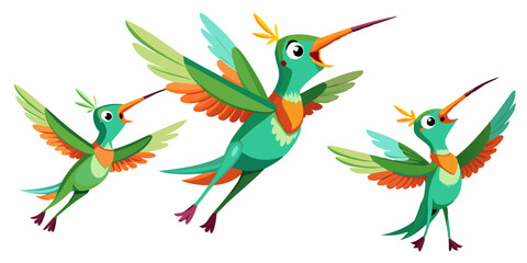 Obraz premium Funny cartoon hummingbird character set in different poses.
