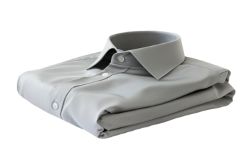 Folded, gray shirt isolated on PNG transparent background, cut out