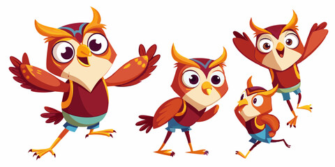 Obraz premium Funny cartoon owls in different poses