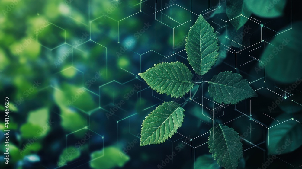 Poster Botanical innovation: Digital rendering merging nature with technological frameworks