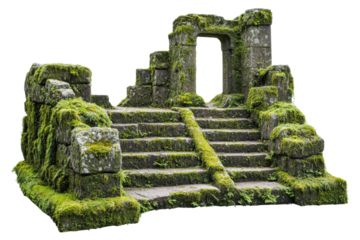 Ancient stone stairway isolated on PNG transparent background, cut out