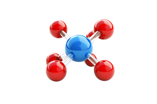 Molecule Structure: Red Spheres Around Central Blue Atom, Scientific Model, White Background