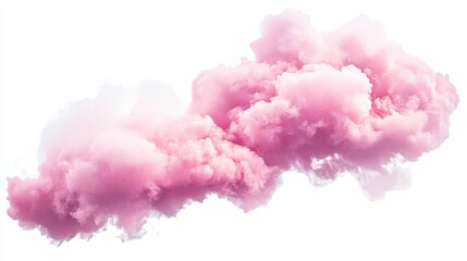 Fototapeta premium A fluffy pink cloud isolated on a white background, creating a whimsical and dreamy visual.