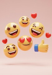 Fototapeta premium Floating 3D Emojis on Pink Background