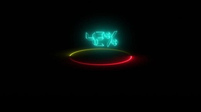 Futuristic Progress Circle with Vibrant Neon Colors 0% to 100% and neon circle animation  . Glowing neon DS digital number counting from 0 to 100 percentage animation. 4k video