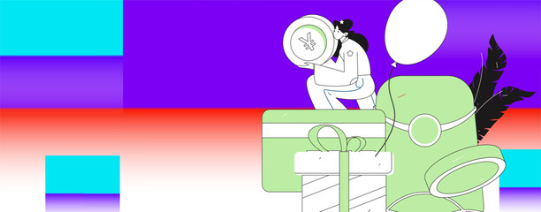 Holiday shopping people doing e-commerce online shopping flat vector concept operation hand drawn illustration
