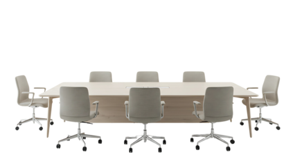 Modern Conference Table and Chairs Setup Isolated on Transparent Background


