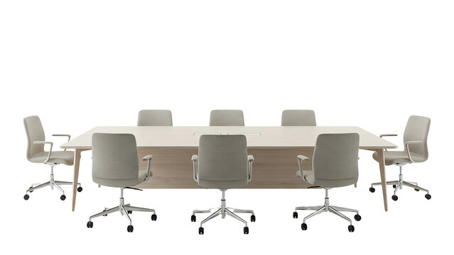 Modern Conference Table and Chairs Setup Isolated on Transparent Background


