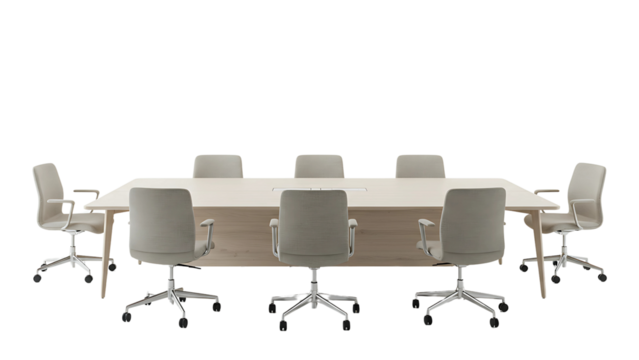 Modern Conference Table and Chairs Setup Isolated on Transparent Background


