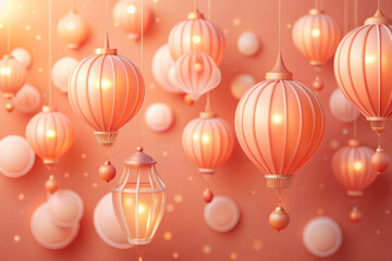Peach to coral with glowing lantern icons like floating balloons