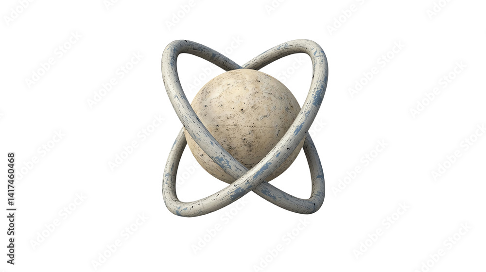 Poster abstract sphere: an elegant, abstract sculpture features a weathered sphere embraced by looping meta