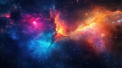 Fototapeta premium A vibrant and colorful nebula in space, showcasing stars and cosmic dust.