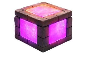 Mysterious Glowing Cube: A striking, high-angle perspective of an enigmatic cube radiates a sense of both mystery and advanced technology, its design a fusion of the ancient and the modern.