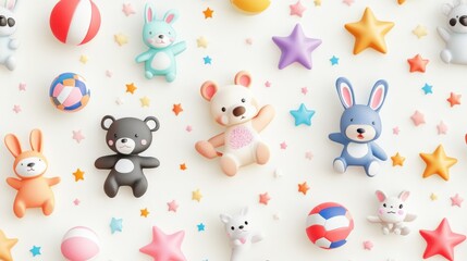 Obraz premium A collection of stuffed animals and balls, creating a playful and colorful scene.