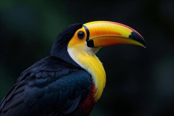 Fototapeta premium brightly colored bird with a black beak and yellow bill