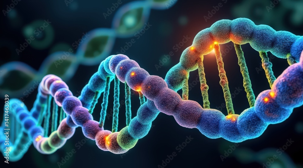Poster realistic microscope view showcasing active dna replication during cellular processes.