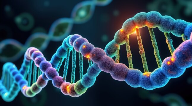 Realistic microscope view showcasing active DNA replication during cellular processes.