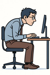 Office Worker Sitting with Bad Posture at Computer