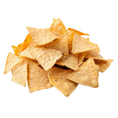 Pile of tortilla chips on transparent background