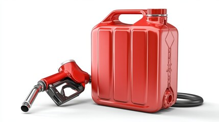 Fototapeta premium Gas nozzle and jerrycan 3D visual Isolated on white background Fuel storage and transfer concept