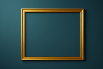 a golden frame on a blue wall with a shadow