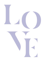LOVE in lilafarbenen Buchstaben