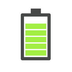 An illustration of a battery icon showing a significant green charge level across multiple bars, indicating ample power.