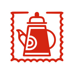  Classic red Coffee Kettle Icon for Retro Design