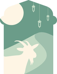 Qurban eid al adha frame illustration. Animal sacrifice, cow, goat, camel, sheep silhouette illustration for greeting card, banner. Vector isolated.