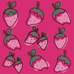 Strawberries collection. Tropical set with pinkish strawberries. 
