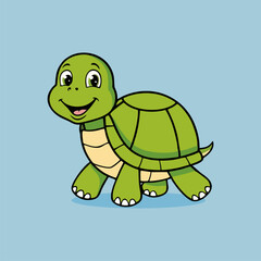 Obraz premium Adorable happy turtle walking slowly with smile in cute cartoon vector illustration