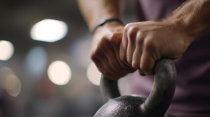Naklejka premium Kettlebell Swing in Action at a Gritty Gym Scene
