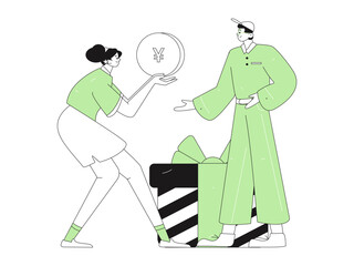 Holiday shopping people doing e-commerce online shopping flat vector concept operation hand drawn illustration
