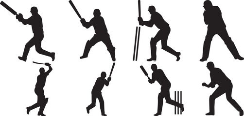 Vector silhouettes of Cricket Players.